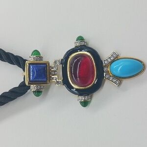 VINTAGE KJL Kenneth Jay Lane Art Deco Cabochon & Crystal Pendant Necklace